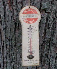 1890's era HUGHES & WILKINSON FLOUR FEED GRAIN Old Rome NY Wood Thermometer Sign
