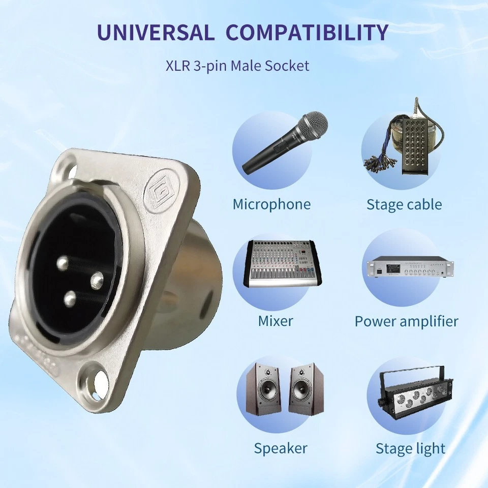 Conector de audio micrófono chasis montaje en panel niquelado macho XLR de 3 pines Foto 2 de 4