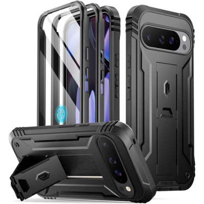 For Google Pixel 9 Pro XL 5G Case Built-in Screen With Kickstand Cover Black