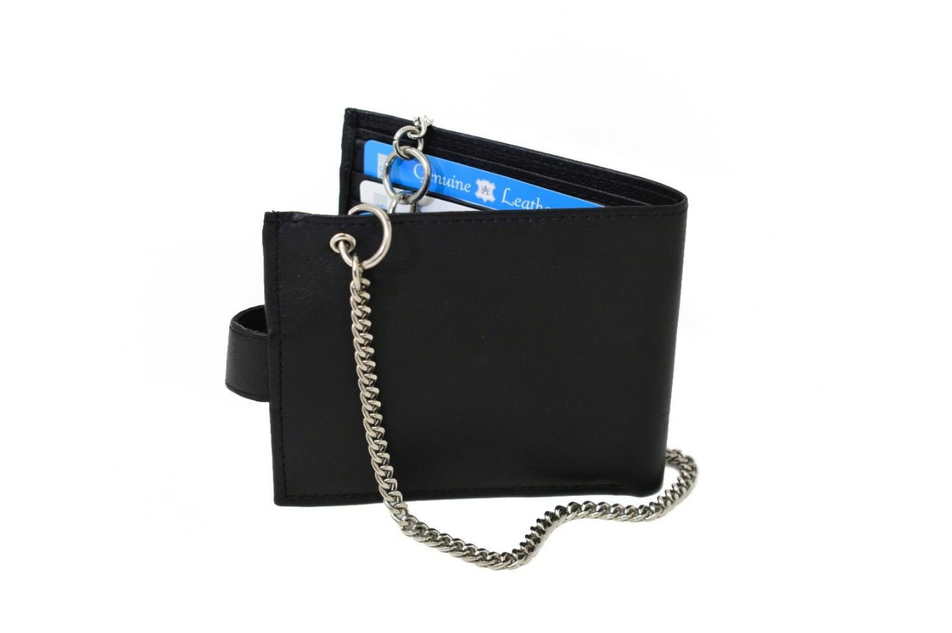 Personalised Engraved Mens Quality Luxury Soft Black Leather Chain Card wallet image 4