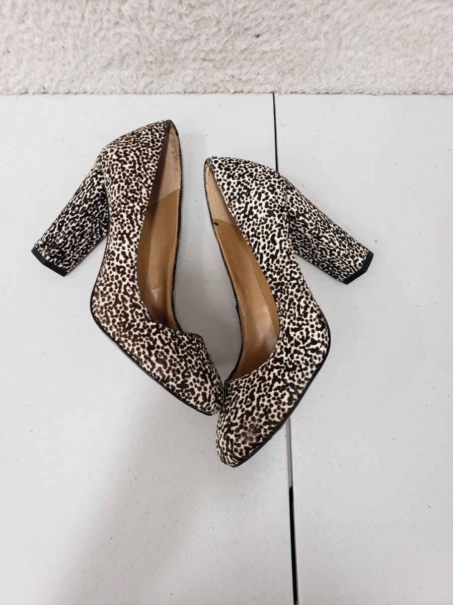 J Crew Heels Women 5.5 Cheetah Print Calf Hair Pull On Pump Block Heel Shoes