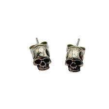 Artisan Sterling Silver Skull Earrings Studs SIGNED MAXIMO