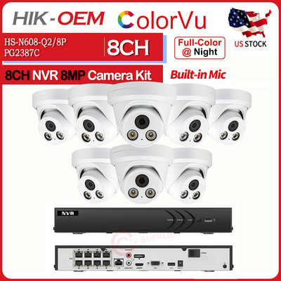 Hikvision Compatible 8CH 4K 8MP ColorVu MIC IP Camera System Built in Audio Lot