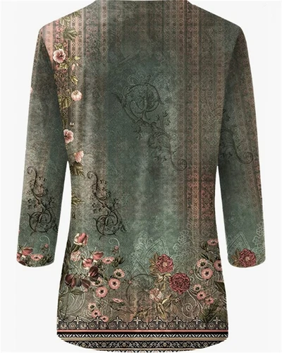 Top donna estivo etnico floreale slim carino top girocollo slim fit t-shirt UK - Foto 8 di 16
