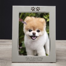 Personalised Engraved Silver Paw Print Photo Frame For Pets Gifts Dog Puppy Cat