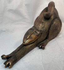 Cat Statue Figurine Marsha McCarthy Kitty Brushed Metallic Resin Blue~Green Eyes