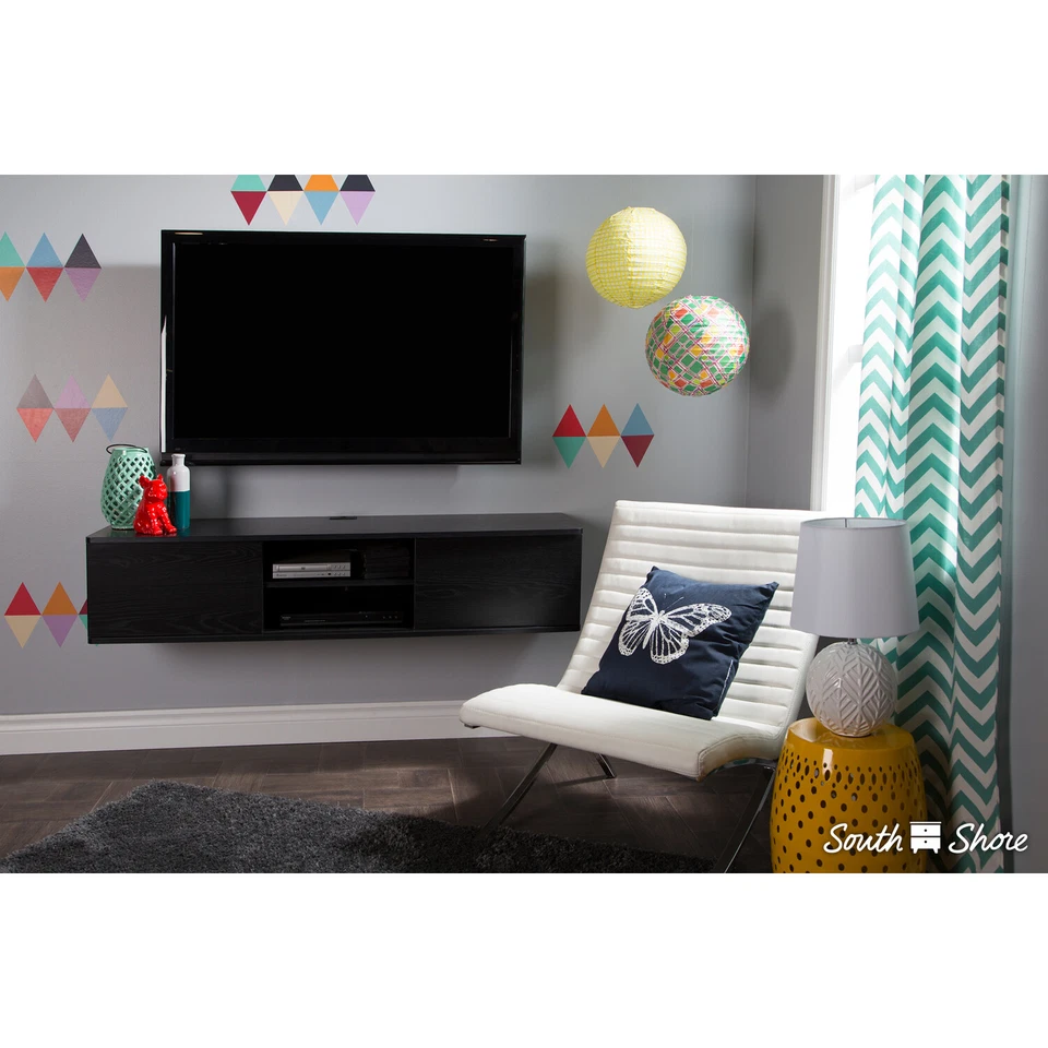 Consola multimedia South Shore Agora 56 pulgadas de ancho montada en la pared blanco puro 9029676 Foto 3 de 4