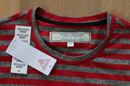 Guess Originals Striped T-Shirt Red & Grey Size Medium New with Tags Los Angeles - Picture 3 of 6