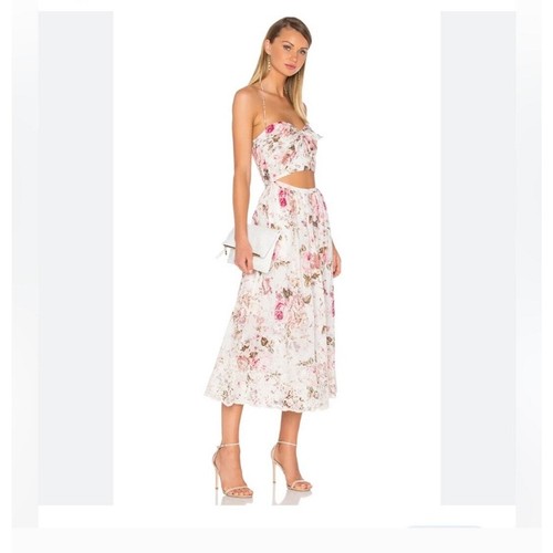 Zimmerman Fab Eden Dress Cream Floral size 0 Strappy Cut-Out Embroidered Midi - Picture 2 of 15