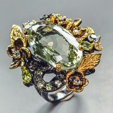 Gemstone 27 ct Natural Green Amethyst Ring 925 Sterling Silver Size 8 /R448800