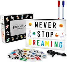 BONNYCO Cinema Light Box with 400 Letters, Symbols, Emojis, 2 Markers Black 