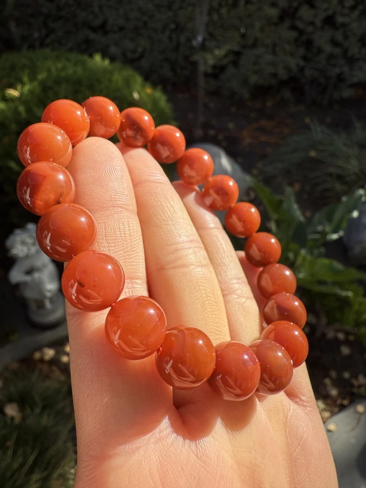 Pulsera Natural 11mm Ágata Roja Nanhong Cuentas | 色红矿满南红手串 Foto 2 de 4