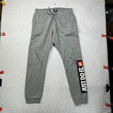 Nike Sportswear Fleece Jogger Pants Mens Medium Gray Cotton Just Do It Tapered