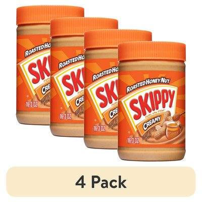 (4 pack) SKIPPY Peanut Butter Creamy Roasted Honey Nut Spread, 16.3 oz Jar