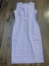 Calvin Klein Orange Purple Plaid Sleeveless Knee Length Sheath Dress, Women's 4