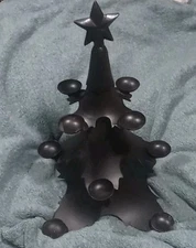 Pottery Barn Heavy Metal Black Christmas Tree Candle Holder 16" X 11.5" (Read)