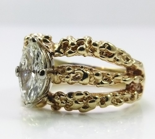 Anello Multi Fascia Oro Giallo 14K 0,80-1ct Diamante Taglio Marquise Naturale Misura 8 FZZ - Foto 3 di 6