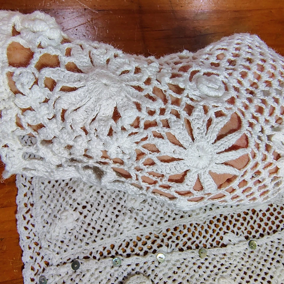 Cardigã feminino Together crochê floral suéter branco botão frontal L coquete - Imagem 3 de 4