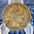 1908 Barber Half Dollar 50c - 90% Silver - Philadelphia Mint - VF Details