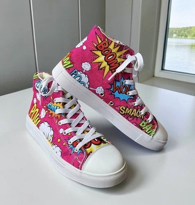 Tokyo Bubblegum Women s Super Wham! Pop-Art High Top Laceup Sneakers, Size 8