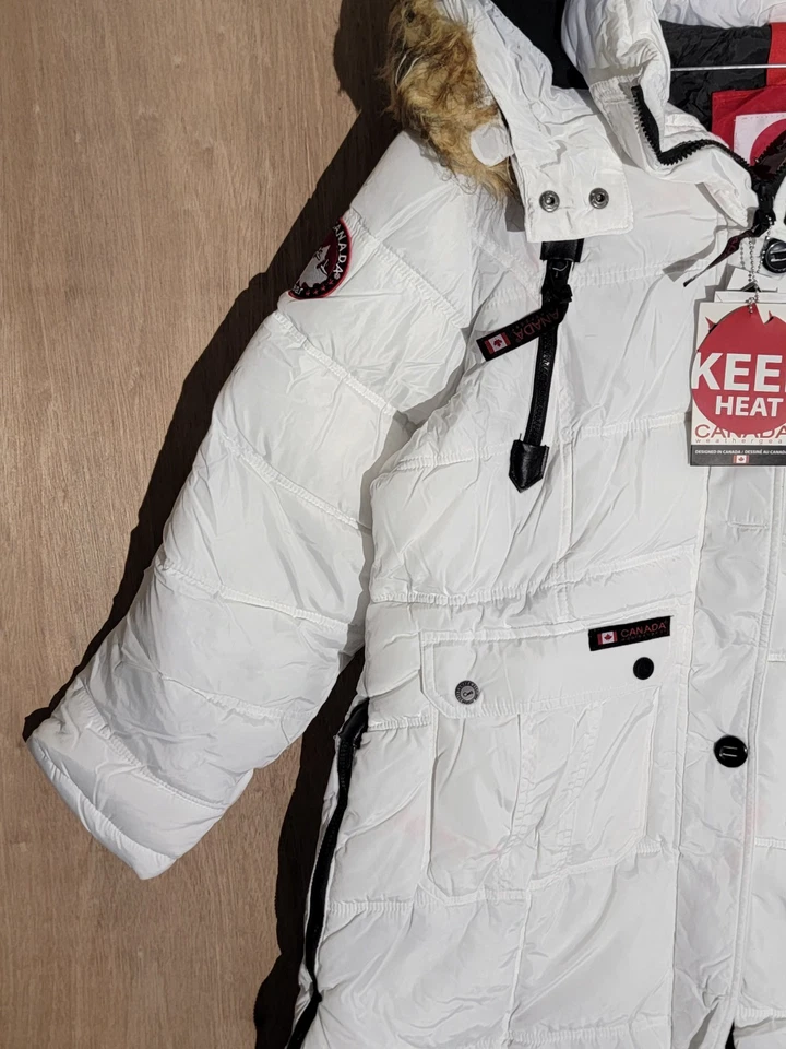 Canadá Weather Gear Ganso Chaqueta Mujer XL Desmontable Desmontable Piel Sintética Blanco Foto 3 de 4