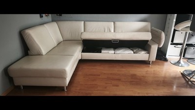 Ewald Schillig Eck Leder Couch In Hell Beige