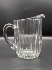 Vtg Jeanette National Clear Glass Ribbed Pitcher Hobnail Bottom 1940s 50s, Heavy