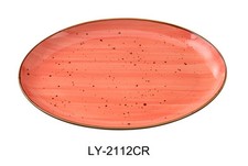 Yanco China Lyon Coral Glazed Porcelain 12" x 8.25" Oval Platter - 1 Doz