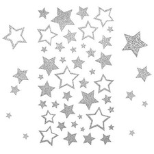 5 Sheets Glitter Star Stickers, Self-Adhesive Assorted Star Labels for Silver