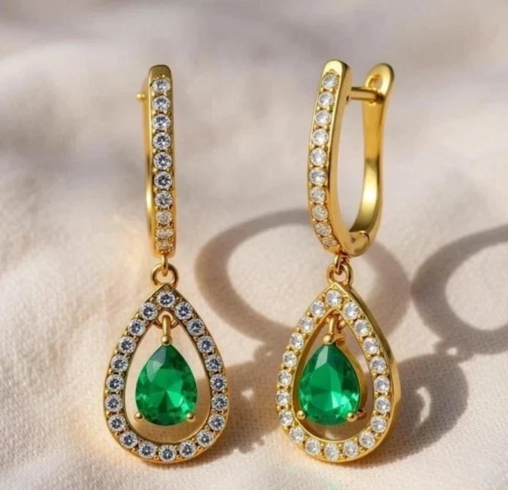 Certified Emerald Diamond Earrings Drop Dangles Emerald Earrings 14k Solid Gold