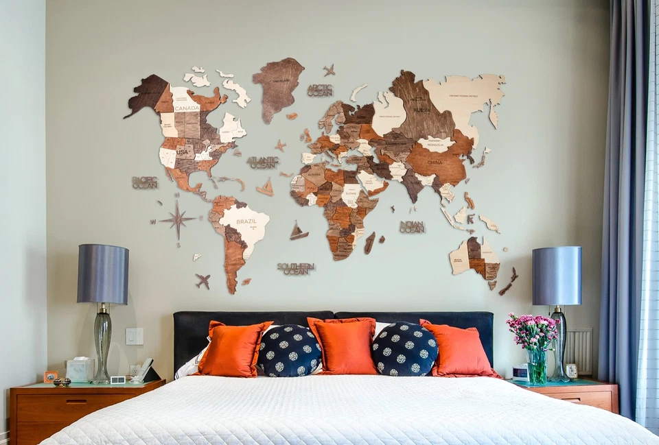 3D Wooden World Map Anniversary Gift Home Decor Wall Decor - Image 3 of 4