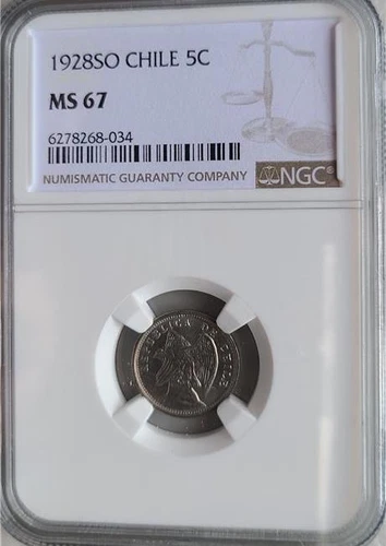 Chile 5 Centavos 1928 SO NGC MS 67
