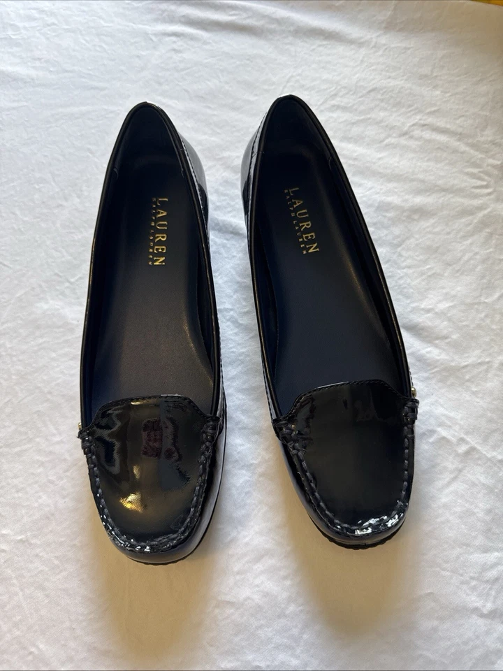 Lauren Ralph Lauren Patent Leather Classic Flats Loafers Shoes Navy Blue S 7.5  - Image 4 of 4
