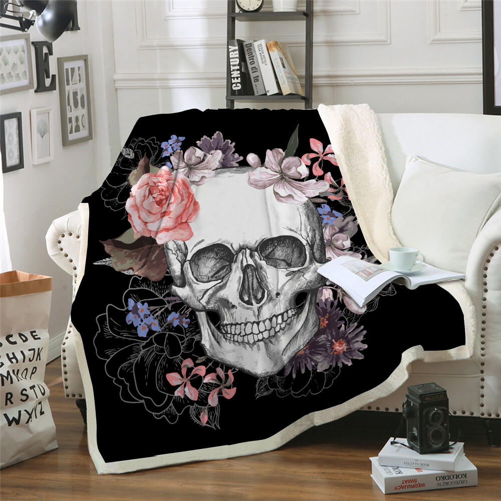 Skull Soft Warm Large Thick Throw Rug Sofa Fleece Blanket Single