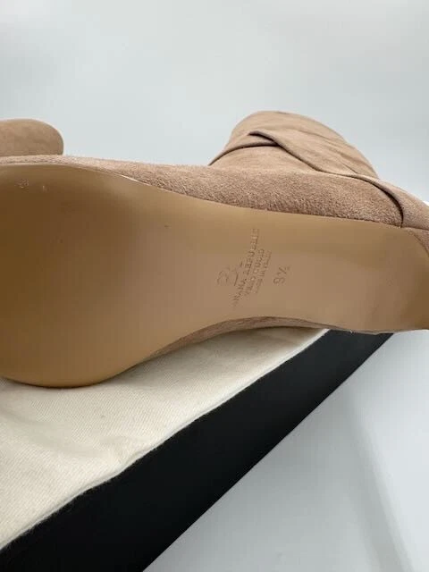 Banana Republic Italia Beige Torri Alto Gamuza Cuero Botas Tacón Bajo Talla 9.5 EE. UU. Foto 4 de 4