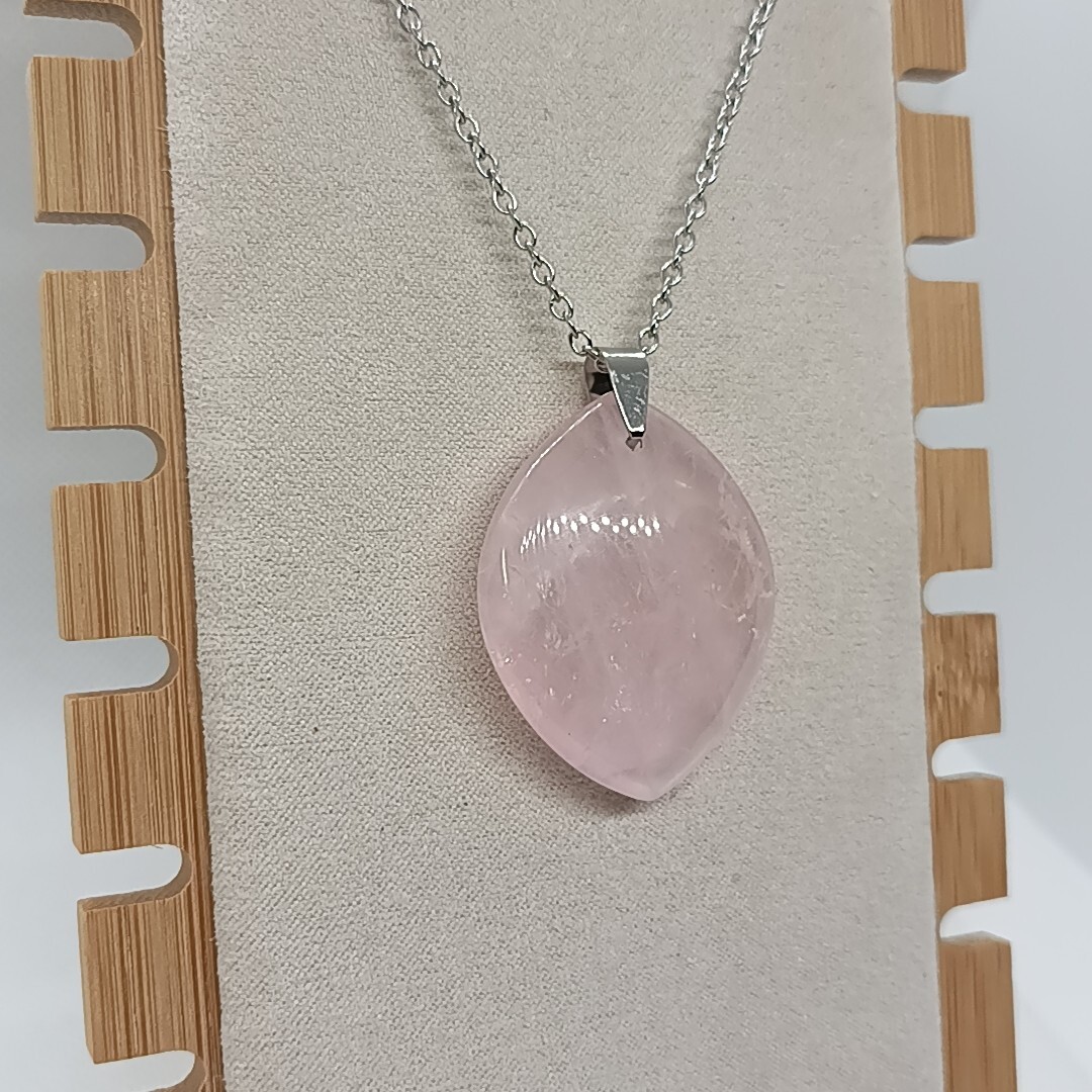 Pendentif quartz rose et pierre naturelle plate en feuille pour lithothérapie - 2