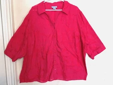 Liz & Me Womens Blouse 3X Plus 26/28W Pink Floral Button Up 3/4 Sleeve Pockets