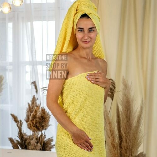 Waffle linen towel. Linen bath towel, soft for the body. European quality - Picture 1 of 12