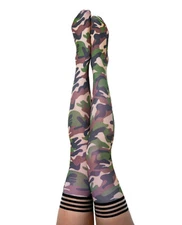 KIX'IES ALEX CAMOUFLAGE THIGH HIGH STAY UP CAMO STOCKINGS SIZES A-D