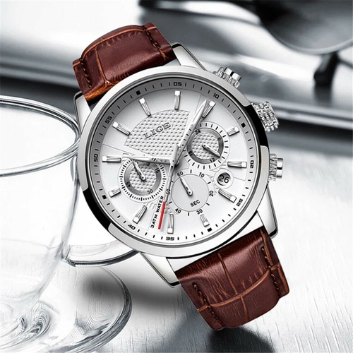 LIGE Men Watch Chronograph Wristwatch Male Leather Business Date Display Watches - Picture 3 of 13