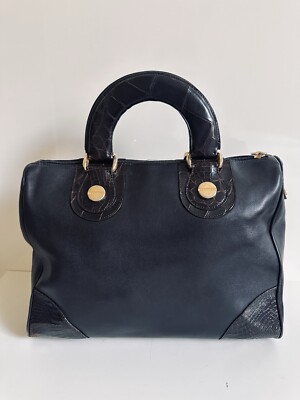 Borbonese Vintage Leather Handbag Croc Embossed Handles