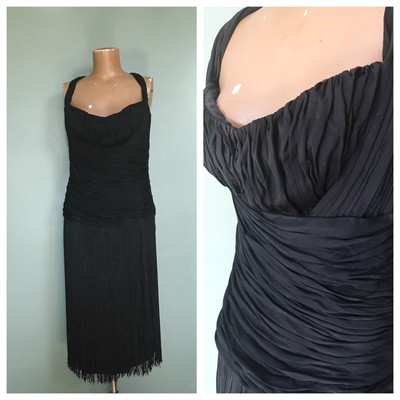 black fringe cocktail dress