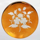 Bohemian Medium Size w/Amber Stained back Engraved Bouquet Art Glass Paperweight — photo 1