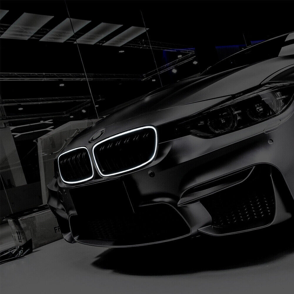 Gloss Black Front Kidney Grille White LED Light For BMW 3 Series