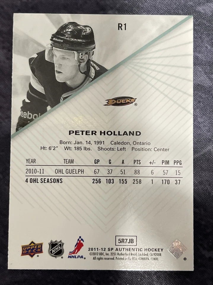 2011-12 SP Authentic Rookie Extended R1 Peter Holland Anaheim Ducks  - Image 2 of 2