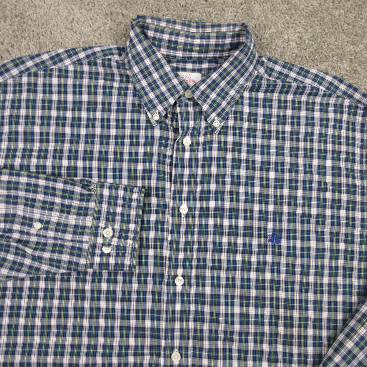 Brooks Brothers Shirt Mens Large Plaid Blue Sheep Logo 346 Button
