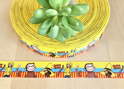 7/8 & 1.5'' (1 YD) Curious George Grosgrain Ribbon Monkey Bananas