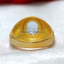 Aquamarine Oval Cut With 925 Sterling Silver Gold Plated Ring For Men's #183