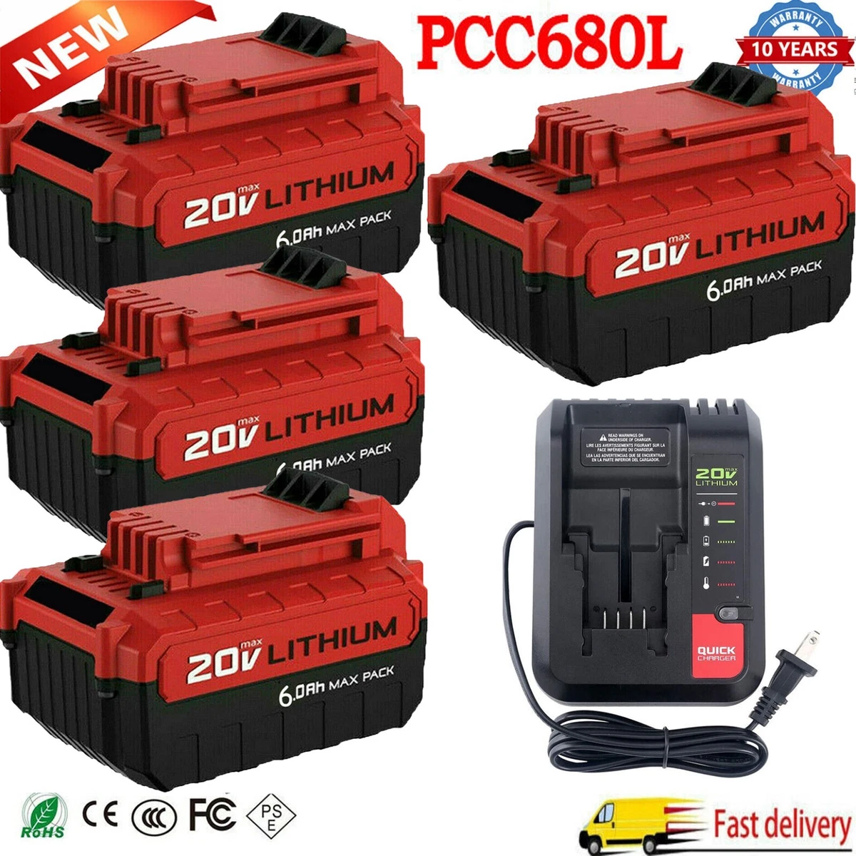 2PACK 3.0Ah PCC680L 20V Battery + PCC692L Charger Replacement for