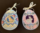 Set Of 2 MWW Market Easter Spring Egg Shaped Hanging Mini Plates Chick Rabbit